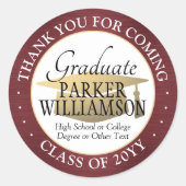 Afstuderen Dank u, geborsteld Bourgogne Red en gou Ronde Sticker (Voorkant)