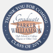 Afstuderen Dank u, geborsteld marinewit en koper Ronde Sticker (Voorkant)