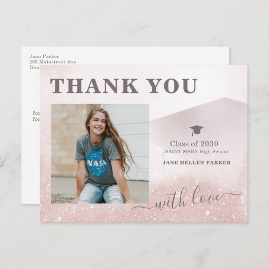 Afstuderen dank u girale rosegold PHOTO-briefkaart Briefkaart (Voorkant / Achterkant)