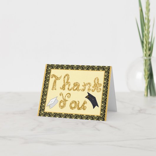 Afstuderen Dank u Glitter Fabric Font Damask Bedankkaart (Voorkant)