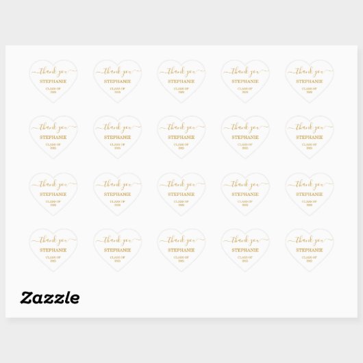 Afstuderen dank u gouden script hart sticker (Vel)