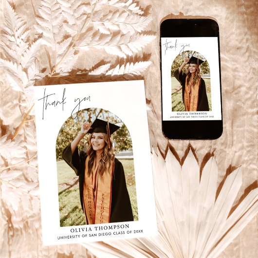 Afstuderen dank u kaart, boogfoto dank u kaart