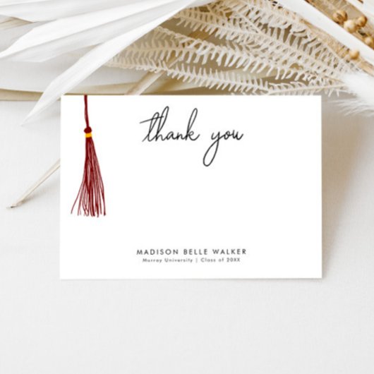Afstuderen Dank u Maroon Tassel Bedankkaart