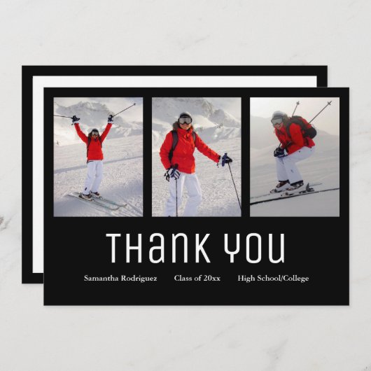 Afstuderen Dank u Modern 3 Foto zwart wit Aankondiging (Voorkant / Achterkant)