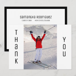 Afstuderen Dank u Modern Black White Afstudeerder  Aankondiging