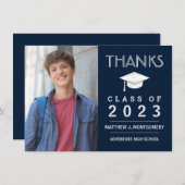 Afstuderen Dank u Modern Foto Blauw Bedankkaart (Voorkant / Achterkant)