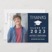 Afstuderen Dank u Modern Foto Blauw Bedankkaart (Voorkant)
