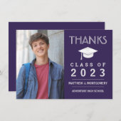 Afstuderen Dank u Modern Foto Paars Bedankkaart (Voorkant / Achterkant)