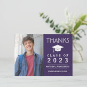 Afstuderen Dank u Modern Foto Paars Bedankkaart (Staand voorkant)