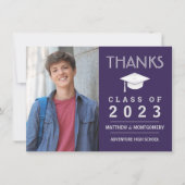 Afstuderen Dank u Modern Foto Paars Bedankkaart (Voorkant)