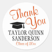 Afstuderen Dank u Modern Oranje Zwart-wit Ronde Sticker (Voorkant)