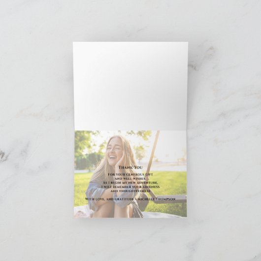 Afstuderen dank u moderne foto zwart typografie bedankkaart (Binnen)