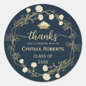Afstuderen Dank u Navy Blue Gold Floral Ronde Sticker (Voorkant)