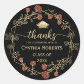 Afstuderen Dank u Red Gold Floral Ronde Sticker (Voorkant)