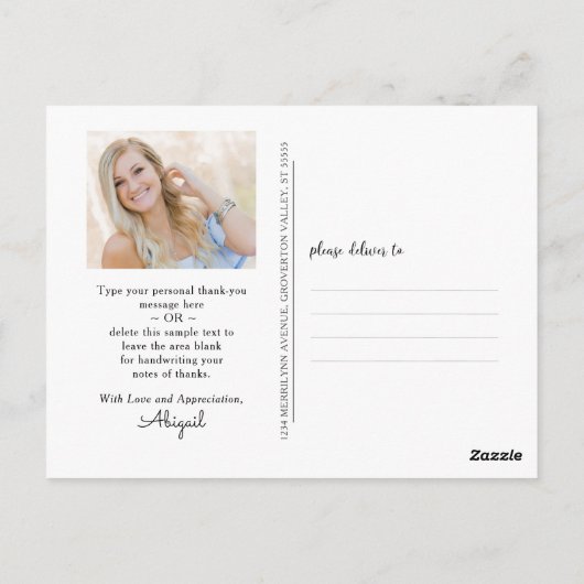 Afstuderen dank u script foto Pet zwart wit Briefkaart (Achterkant)