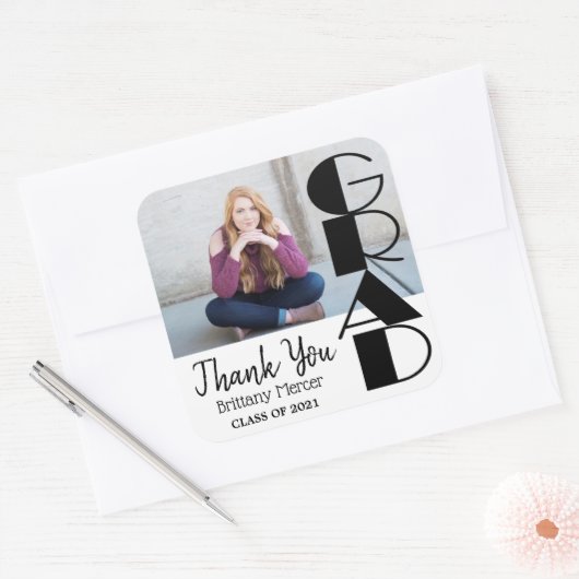 Afstuderen - Dank u Vierkante Sticker (Envelop)