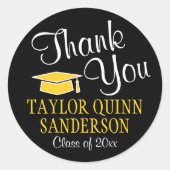 Afstuderen Dank u Zwart Manuscript en Goud Geel Ronde Sticker (Voorkant)