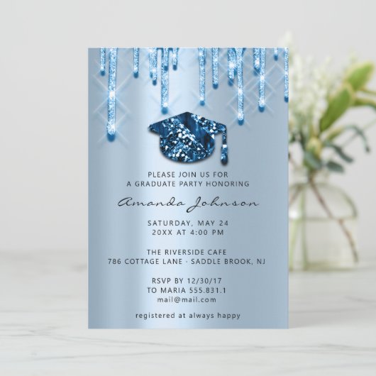Afstuderen de Blue Navy Pet3D Effect Glam Party Kaart (Staand voorkant)