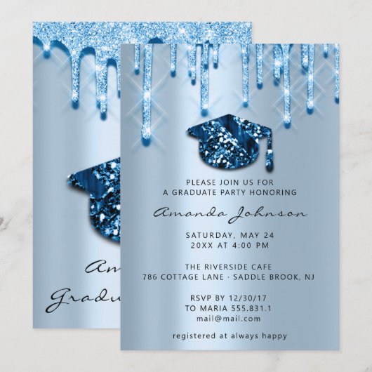 Afstuderen de Blue Navy Pet3D Effect Glam Party Kaart (Voorkant / Achterkant)