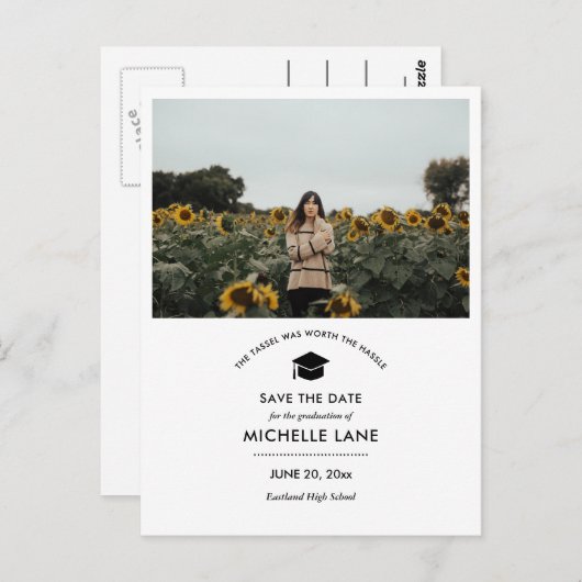 Afstuderen De datum opslaan Afstudeerder Foto Briefkaart (Voorkant / Achterkant)