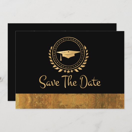Afstuderen De datum waarop Gold Afstudeerder Pet W Save The Date (Voorkant / Achterkant)