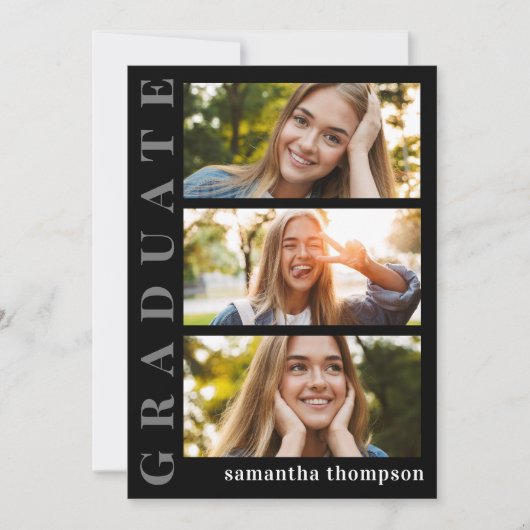 Afstuderen de Moderne Minimale Driefoto QR-code Kaart (Voorkant)