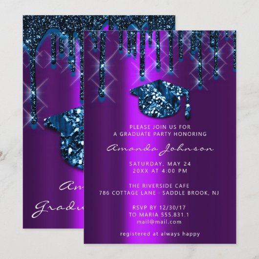 Afstuderen de Paarse marine Pet3D Effect Glam Part Kaart (Voorkant / Achterkant)