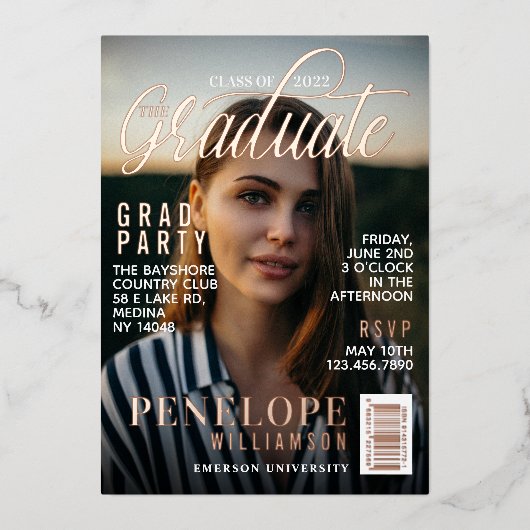 Afstuderen de Stijlvolle Partij van het Hoesje van Folie Uitnodiging (Voorkant)