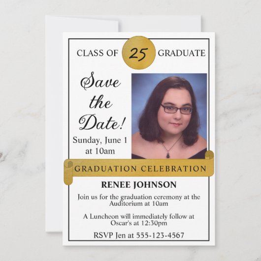 Afstuderen De uitnodiging voor de datumfoto opslaa (Voorkant)