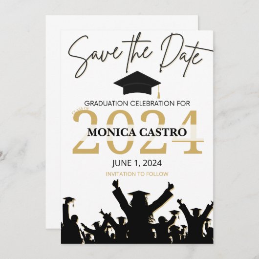 Afstuderen De uitnodigingsdatum opslaan Kaart (Voorkant / Achterkant)