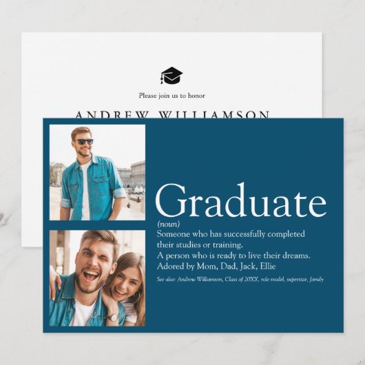 Afstuderen Definitie 2 Foto modern Blue Kaart (Voorkant / Achterkant)