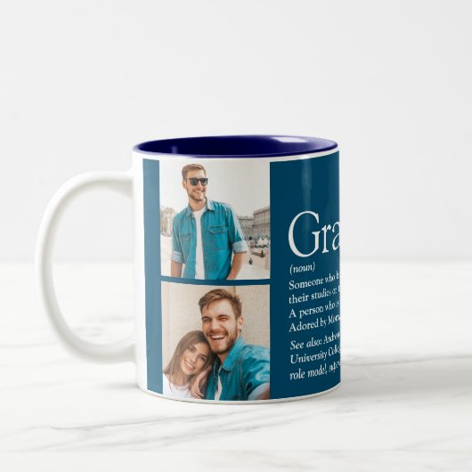 Afstuderen definitie Foto Collage Fun Blue Tweekleurige Koffiemok (Links)