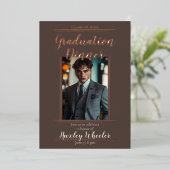 Afstuderen Diner/Luncheon, koperen mocha kleur, Folie Uitnodiging (Staand Voorkant)