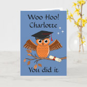 Afstuderen, Diploma gefeliciteerd Uil Kaart (Gele Bloem)