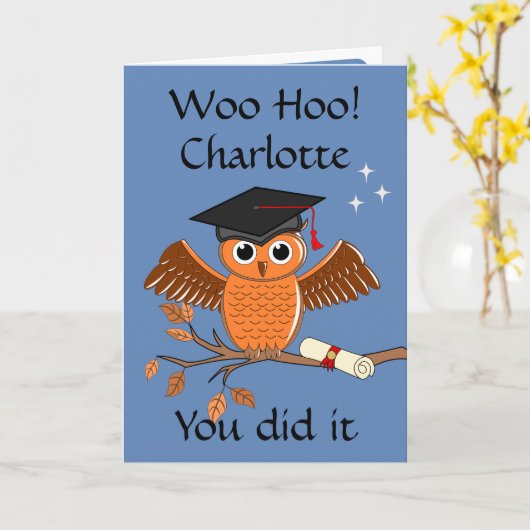 Afstuderen, Diploma gefeliciteerd Uil Kaart (Gele Bloem)