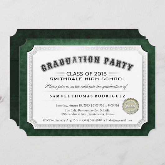 afstuderen Diploma Green & White Uitnodiging 2015 (Voorkant / Achterkant)