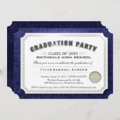 afstuderen Diploma Navy Blue & White Invite 2015 Kaart (Voorkant / Achterkant)