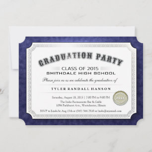 afstuderen Diploma Navy Blue & White Invite 2015 Kaart