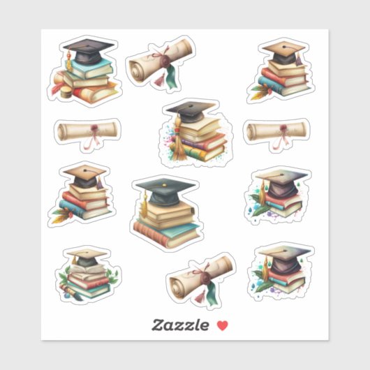 Afstuderen Diploma Pet en boeken Sticker (Vel)