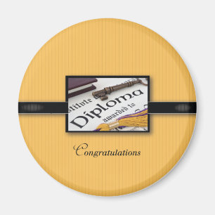Afstuderen Diploma, zwart, goud, ronde cadeau Magneet