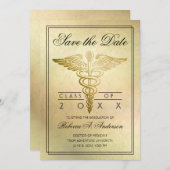 Afstuderen Doctor Caduceus Gold Elegant Save The Date (Voorkant / Achterkant)
