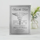 Afstuderen Doctor Caduceus Silver Elegant Save The Date (Staand voorkant)