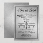 Afstuderen Doctor Caduceus Silver Elegant Save The Date (Voorkant / Achterkant)