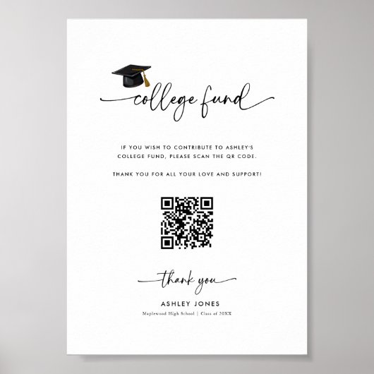 Afstuderen donatie QR Code College Fund Sign Poster (Voorkant)