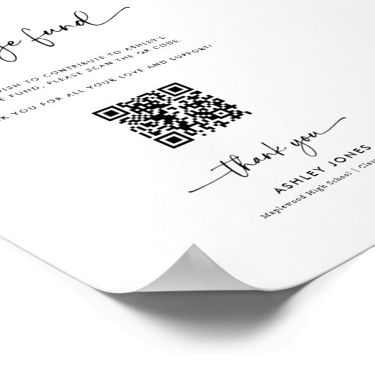 Afstuderen donatie QR Code College Fund Sign Poster (Hoek)