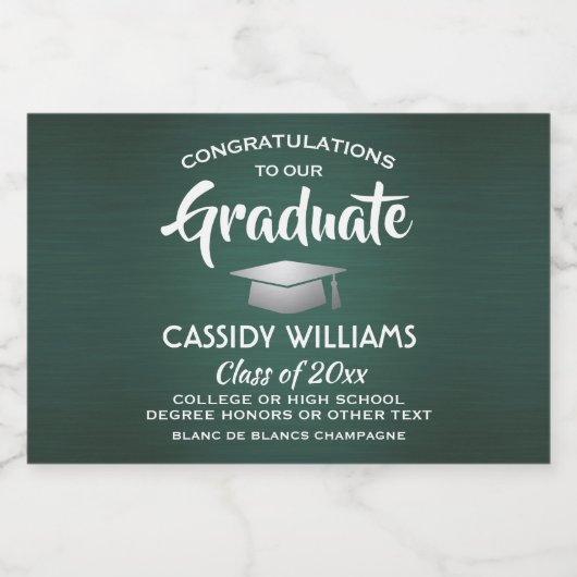 Afstuderen donkergroen en wit mini gesplitst sparkling wijnetiket (Enkel label)