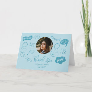 Afstuderen doodle met Afstuderen foto blauw Bedankkaart