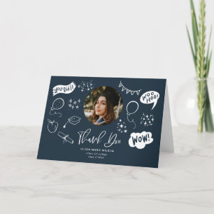 Afstuderen Doodle met Afstuderen foto Navy Blue Bedankkaart