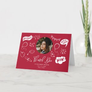 Afstuderen doodle met Afstuderen foto rood Bedankkaart