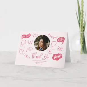 Afstuderen doodle met Afstuderen foto roze Bedankkaart